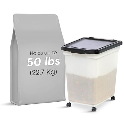 IRIS USA Dog Food Storage Container, Up to 50 lbs, Pearl/Black, Made in USA - color: Pearl/Black, size: 50 lbs