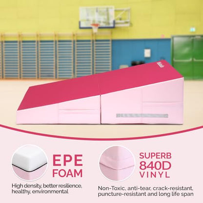 Matladin 48"x24"x14" Tumbling Mat - Folding Gymnastics Cheese Wedge Mat for Kids, Girls Home Training - color: Pink,Mist Pink