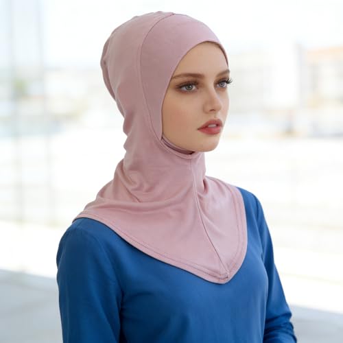 Solid Women Muslin Head Scarf Plain Under Scarf Turban Cap Flexible Viscose Neck Collar Bonnet Chic Wear For Gym Ramadan - color: Pink