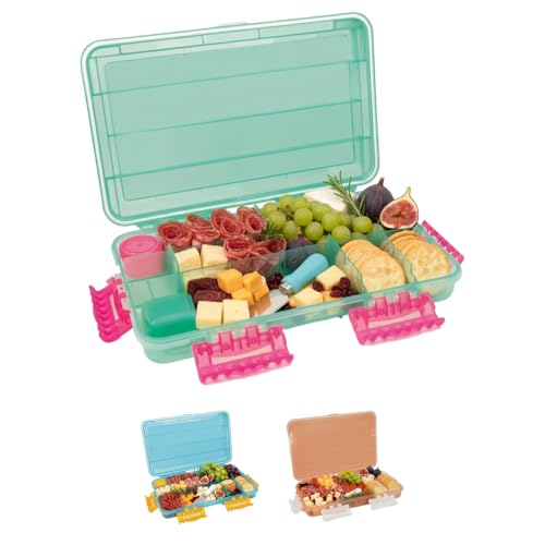 Charcuterie Safe - BPA-Free, Food Safe Charcuterie Board with Lid & Handle - Portable Snack Tray Organizer with Dividers, Mini Containers & Cheese Knife - Dishwasher Safe - Seafoam Green - color: Seafoam Green Charcuterie Safe
