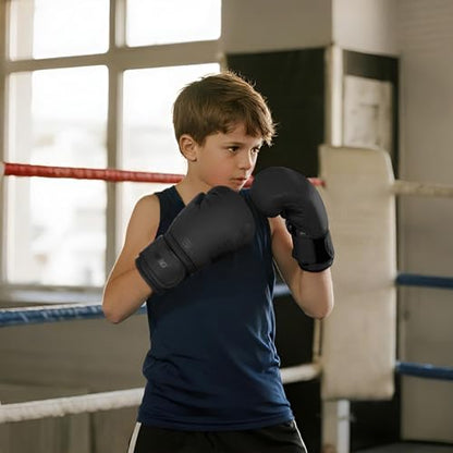 Kids Boxing Gloves, Youth Boxing Training Gloves for Kids Boys and Girls, 4oz & 6oz Fighting Gloves, Punching Bag Kickboxing Thai Mitts MMA Training Sparring Gloves - color: Black, size: 6oz