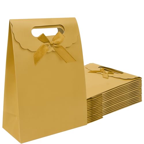 Patdefie gift bags with handles medium size 7×4×10 inch 16pcs for gift wrap birthday,party favor,wedding,anniversary (glod) - color: glod