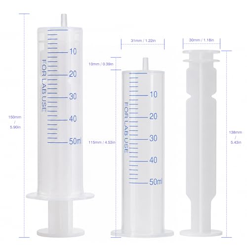 50ml Plastic Syringe, luer slip syringe, Used in Scientific Laboratories, Liquid refilling, DIY Crafts, Scientific Labs, 12/PK - size: 50ML