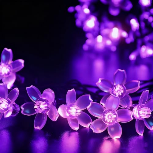 Connectable 33ft 100 LED Purple Fairy Flower String Lights Decor - color: Purple