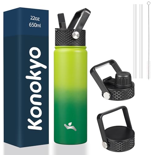 Konokyo 22oz Stainless Steel Bottles with 3 Lids Sport Insulated Water Bottle,Bamboo Grove - color: Bamboo Grove, size: 22 Ounces
