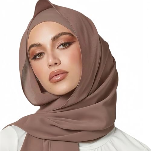 Yeieeo Instant Chiffon Hijab with Undercap (Tube or Bandage Cap), Breathable, no sweat buildup,Solid Chiffon Head Wraps - color: Light Khaki 1
