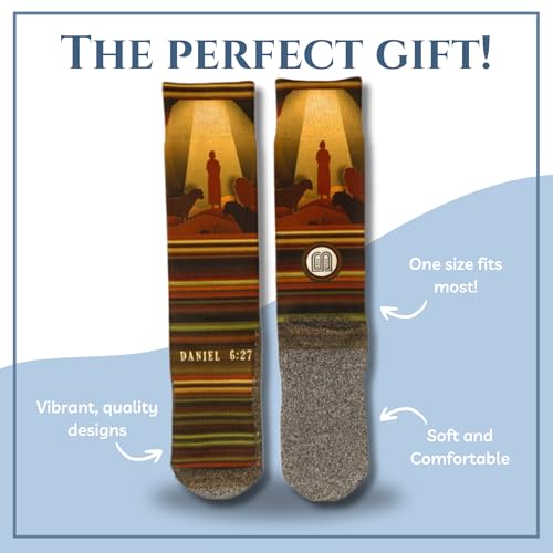 Men's – Christian Crew Socks for Men with Scripture | Moisture-Wicking | Easter Gift Idea - color: Daniel and the Lions Den