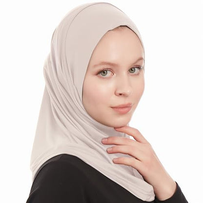 Plain Ready To Wear Amira Hijab for Women - Muslim Instant Amira Jersey Scarf – Soft Muslim One Piece Instant Hijab Headscarf - color: Light Grey