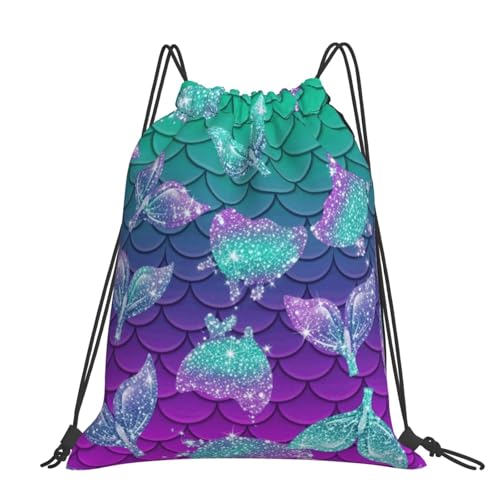Unisex Drawstring Backpack Purple Blue Galaxy Sparkling Mermaid Fish Scales Pattern, Water Resistant Polyester Gym Sack for Sports Workout Training - color: Pattern (368)