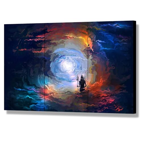 Shiva Wall Art Lord Shiva Canvas Print Hinduism Wall Decor Hindu God Poster Meditative Room Decor Religious Pictures Decor Framed for Room Housewarming Gifts Ready to Hang(24''Wx16''H) - color: Artwork-02, size: 24L" x 16W"