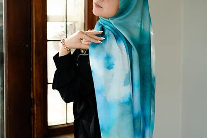 Women's Signature Lux Cotton-Modal Hijab Scarf. Soft, Breathable, Lightweight Wrap or Shawl for Modest Everyday Fashion - color: Ocean Mirage