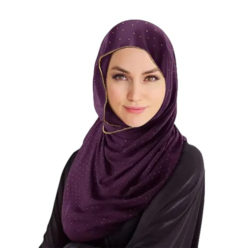 Hijab Scarf for Women Soft Chiffon Rhinestone Long Scarf Shawl Fashion Muslim Hijab Head Wrap Scarves - color: Purple