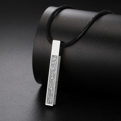 VASSAGO Islamic Ayatul Kursi Necklace for Women Men Stainless Steel/Leather Chain Muslim Allah Arabic 3D Bar Pendant Islam Eid Ramadan Gift Jewelry - color: Silver Leather Rope