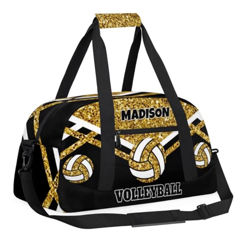 Custom Volleyball Bag for Sports Duffel Bag, Personalized Gym Bag Customize Travel Duffle Bag with Name, Gold Sequins with Black - color: Gold