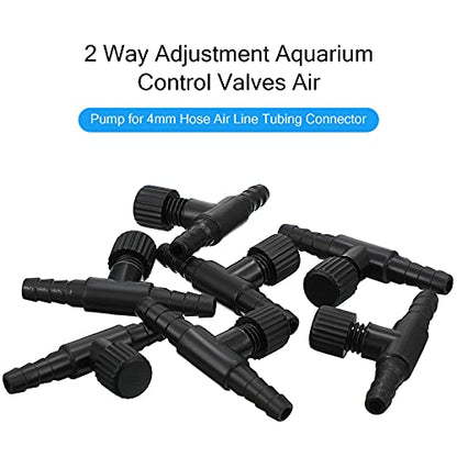 Honoson 30 Pieces Aquarium Air Control Valve T Shaped Air Pump Control Valves Single Way Plastic Flow Regulator for 4 mm Hose Line Tubing Connector(Black) - color: Black