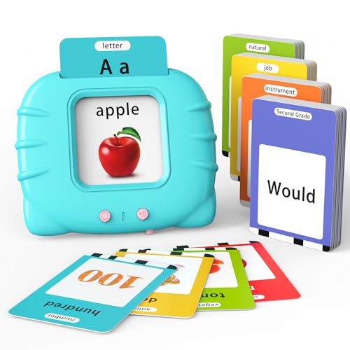 Lapare Talking Flash Cards Toys for Toddlers 3 4 5 6, Learn ABC Letters, Numbers 0-100,Phrases,Objects, Adjectives, and More Dolch Sight Words, 280 Cards with 560 Words/Phrases - color: Cyan, size: 560 Sight Words English + 4 songs（numbers 0-100）