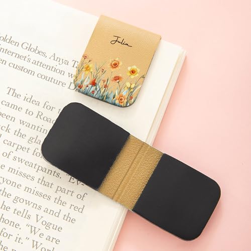 BYFDIY Personalized Magnetic Bookmark Clip Leather Custom Name Watercolor Birth Flower Bookmarks Reading Accessory Gifts for Women Men Book Lovers