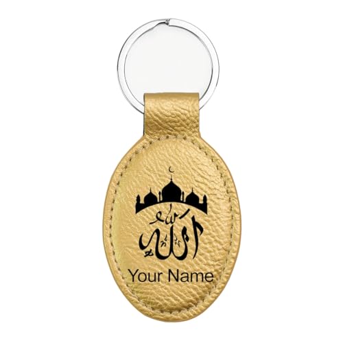 LaserGram Oval Keychain, Allah 2, Personalized Engraving Included (Gold) - color: Gold