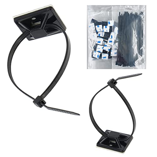 Strong Self Adhesive Wire Clips Cable Zip Tie Mounts 1" with 8 Inch Zipties Black UV Protection Outdoor 100 Pcs,Sticky Wire Fasteners Cable Guide Management Mounting Suqare Holder Anchor Base large - size: 1x1"
