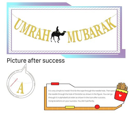 Umrah Mubarak Banner, Happy Eid Decorations Banner, Eid Festival Muslim Islam Party Decoration Supplies, 2023 Hajj Mubarak Umrah Mubarak Islamic Party Decoration Supplies…