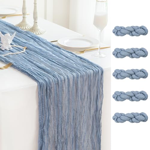 Sioloc 5 Pack Dusty Blue Cheesecloth Table Runner 120'' x 35'',Spring Easter Decor Soft Gauze Boho Wedding Table Decor for 10ft Table Birthday Party,Baby Shower, Bridal Shower, Home & Event Decor - color: Blue, size: 5pc