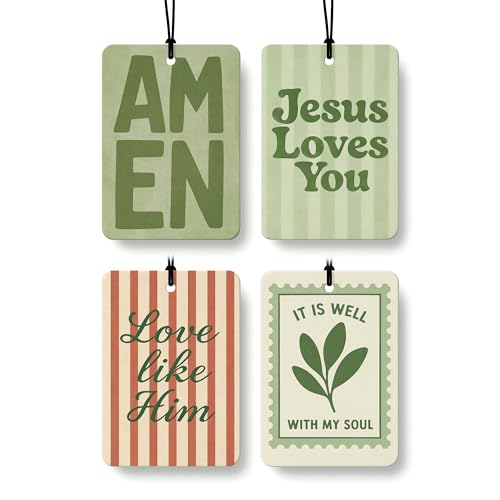 Green Boho Christian Car Air Freshener 4 Pcs Coconut Scented, Jesus Loves You Car Accessories Mirror Decor, Inspirational Religious Hanging Air Freshener for Cars Closet Drawer Book Kids Room - color: Color-19