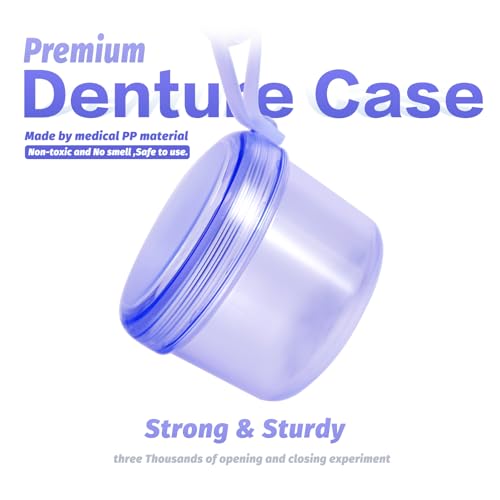 Uouovo Large Denture case, No-Leak Denture Bath Box Denture Cup, Retainer Cleaning Box, Complete Clean Care for Dentures, Clear Braces, Mouth Guard, Night Guard & Retainers (transparent blue) - color: transparent blue