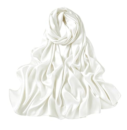 Lina & Lily Luxury Satin Hijab Head Scarf Shawl Wrap for Muslim Women Extra Long - color: Ivory White
