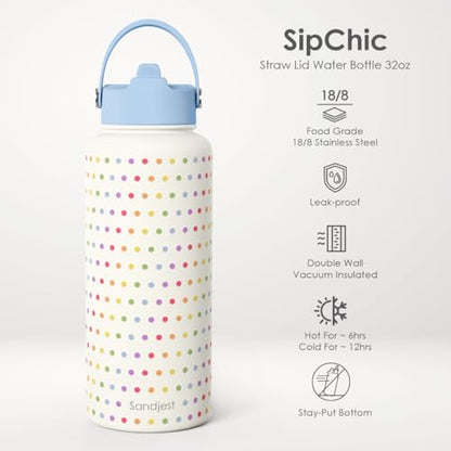 Pride Water Bottle Stainless Steel 32oz with Lid & Straw, Rainbow Polka Dots Insulated Bottles Gifts for Women Men LGBT Month Christmas Birthday LGBT Awareness Month - color: LGBT 1