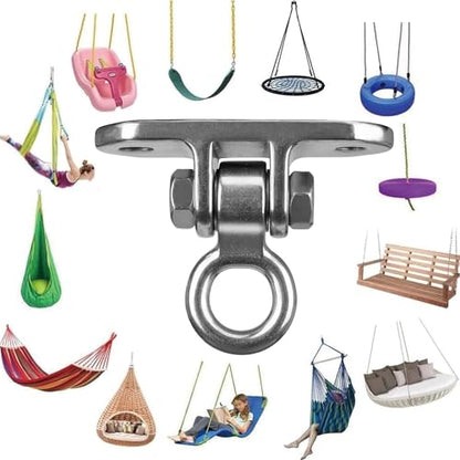 2-Pack Stainless Steel Heavy Duty 180° Swing Hanger Kit - Ceiling Mount with Hook for Porch Swing, Hammock Chair, Yoga Swing, Punching Bag, 1000 LB Capacity, Rust-Resistant Hardware Included - size: 2 holes-2Pack