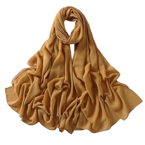 Chiffon Hijab Scarf Head Wrap Lightweight Scarves for Women Pashmina Shawls and Wraps for Evening Dresses Solid Color - color: Yellow 17#