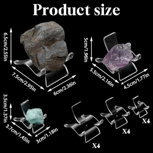 12 PCS Rock Display Stand Acrylic Clear Crystal Holder 3 Sizes Clear Plastic Display Easel Stands Mini DisplayStand for Small Collectibles Stones Rock Agate Coral Gemstone Geodes Mineral