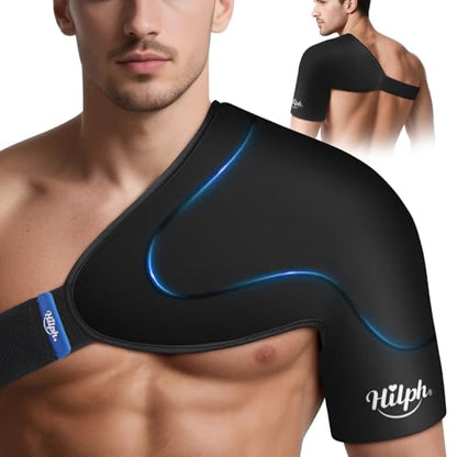Hilph 3D Double-Layer Gel Shoulder Ice Pack Wrap Rotator Cuff Cold Therapy | Reusable Flexible Shuolder Ice Sleeve for Surgery Recovery, Muscle Relaxation & Swelling, Easy to Wear & Adjustable, Large - size: Large