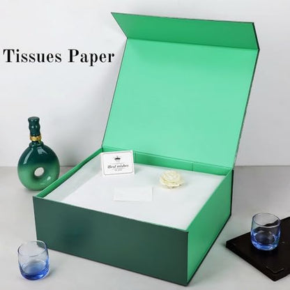 UoeRing 6 Pcs Green Gift Box Large 11.5x8x4 Inch with Magnetic Lid | Collapsible Luxury Present Box,for Birthday,Christmas Holiday Gift Includes Card,Ribbon,Tissue Paper & Shredded Filler - color: 13.5x11.8x4.7 Inch-Green-Pack of 6