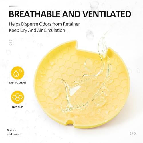Retainer Case Slim Aligner Case with Vent Holes Removable Inner Tray Silicone for Easy Cleaning, Retainer Removal Tool and Brush (White Yellow) - color: White Yellow