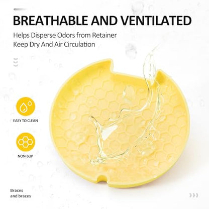 Retainer Case Slim Aligner Case with Vent Holes Removable Inner Tray Silicone for Easy Cleaning, Retainer Removal Tool and Brush (White Yellow) - color: White Yellow
