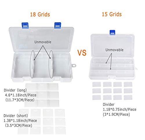 Qualsen Bead Organizer Box with Adjustable Dividers, 18 Girds, 2 Pack | Plastic Organizer Box with Dividers, Ideal as a Tackle Boxs for Beads, Jewelry, Crafts, Screws, Small Parts and More - size: 18 Gird-2pcs