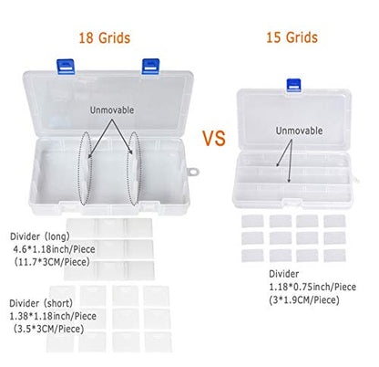Qualsen Bead Organizer Box with Adjustable Dividers, 18 Girds, 2 Pack | Plastic Organizer Box with Dividers, Ideal as a Tackle Boxs for Beads, Jewelry, Crafts, Screws, Small Parts and More - size: 18 Gird-2pcs