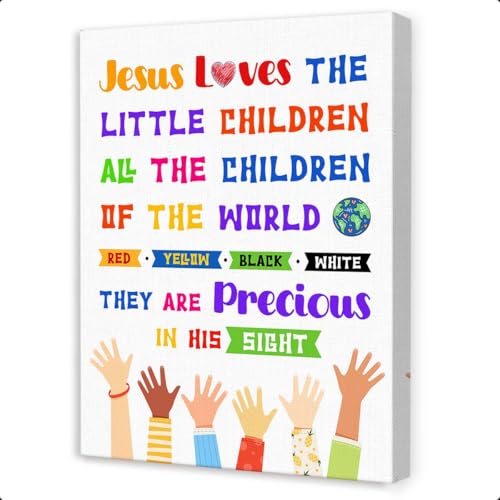 Jesus Loves the Little Children Diversity Wall Decor,Bible Verse Wall Art for Kids,Equality Canvas Wall Art,Inspirational Christian Wall Decor for Classroom Nursery Sunday School - color: Kids Bible4