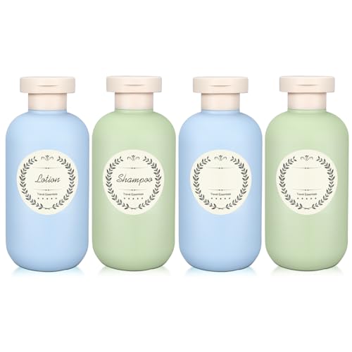 METAPACK 4Pack 6.8oz Travel Shampoo Bottles with Labels, Refillable Travel Bottles, Flip Top Squeeze Bottles, Portable Plastic Toiletry Containers for Lotion, Conditioner & Body Wash(blue, green) - color: Bule+Green