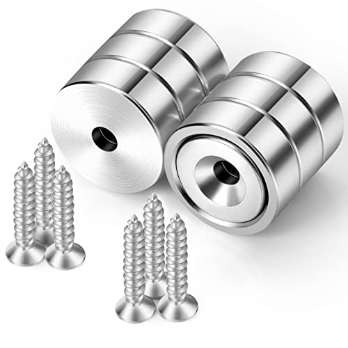 Neosmuk Magnets with Screws,22lbs+ Heavy Duty Rare Earth Neodymium Mounting Magnets with Holes, Countersunk Round Disc Industrial Magnets for Wall Mounting, 6 Pack - color: Silver, size: 22 lb