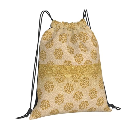 Water Resistant Drawstring Sackpack Gold Glitter Pattern Cheetah Leopard Print, Lightweight Sports Bag for Workout Training and Beach - color: Pattern (372)