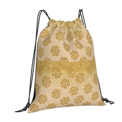 Water Resistant Drawstring Sackpack Gold Glitter Pattern Cheetah Leopard Print, Lightweight Sports Bag for Workout Training and Beach - color: Pattern (372)