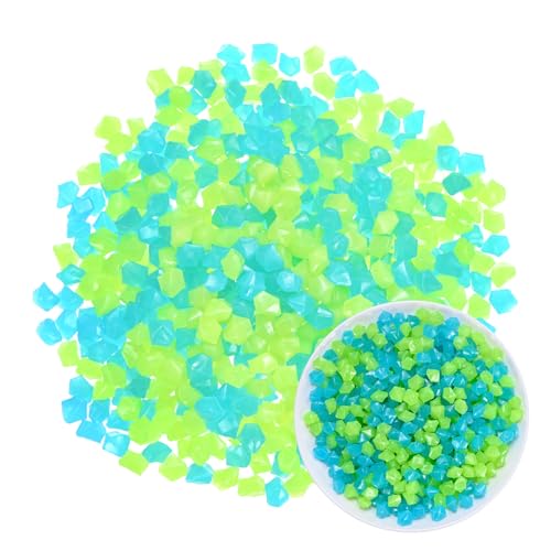 M METERXITY 300-Pack Glow in The Dark Rocks, 0.51" Resin Outdoor Garden Decorations Luminous Rhombus Stones for Garden Plants/Aquarium/Backyard Path, Aquarium Gravel [Blue, Green] - color: Blue, Green
