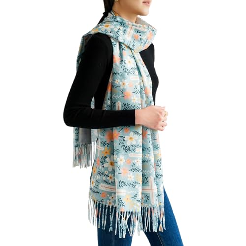 Prayer Shawls for Women Christian Floral Blanket Scarf with Cross,Wrap Scarf for Teacher Mother Church Gifts - color: Mint Blue