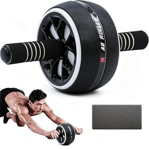 AB Wheel Roller, Exercise Abdominal Wheel Fitness for Gym & Home, Work-out Strength-Training Equipment with Knee Pad - color: Black