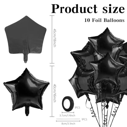 Star Balloons, 18 Inch Foil, 10 PCS Black, Decorative-Balloons, General Celebration, Adult, Unisex Adult, Unisex, Star, Aluminum, 18 inches, Aluminum Foil, Sturdy, Reusable - color: Black