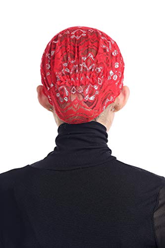 Vpang 5 Pack Womens Muslim Inner Hijab Caps Shiny Lace Head Cover Stretch Beanie Turban Hat Chemo Cap Headwrap Cover - color: Set 4