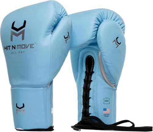 HIT N MOVE All Day Pro Balance Sparring and Bag Boxing Gloves LACE UP, Boxing Gloves Men & Women, Boxing Equipment, Sparring & Bag Gloves for Boxing, Kickboxing, Muay Thai, MMA - color: Sky Blue, size: 12 OZ