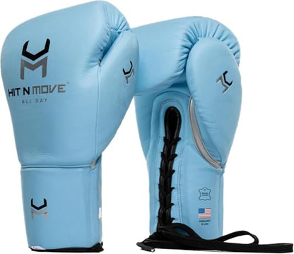 HIT N MOVE All Day Pro Balance Sparring and Bag Boxing Gloves LACE UP, Boxing Gloves Men & Women, Boxing Equipment, Sparring & Bag Gloves for Boxing, Kickboxing, Muay Thai, MMA - color: Sky Blue, size: 12 OZ